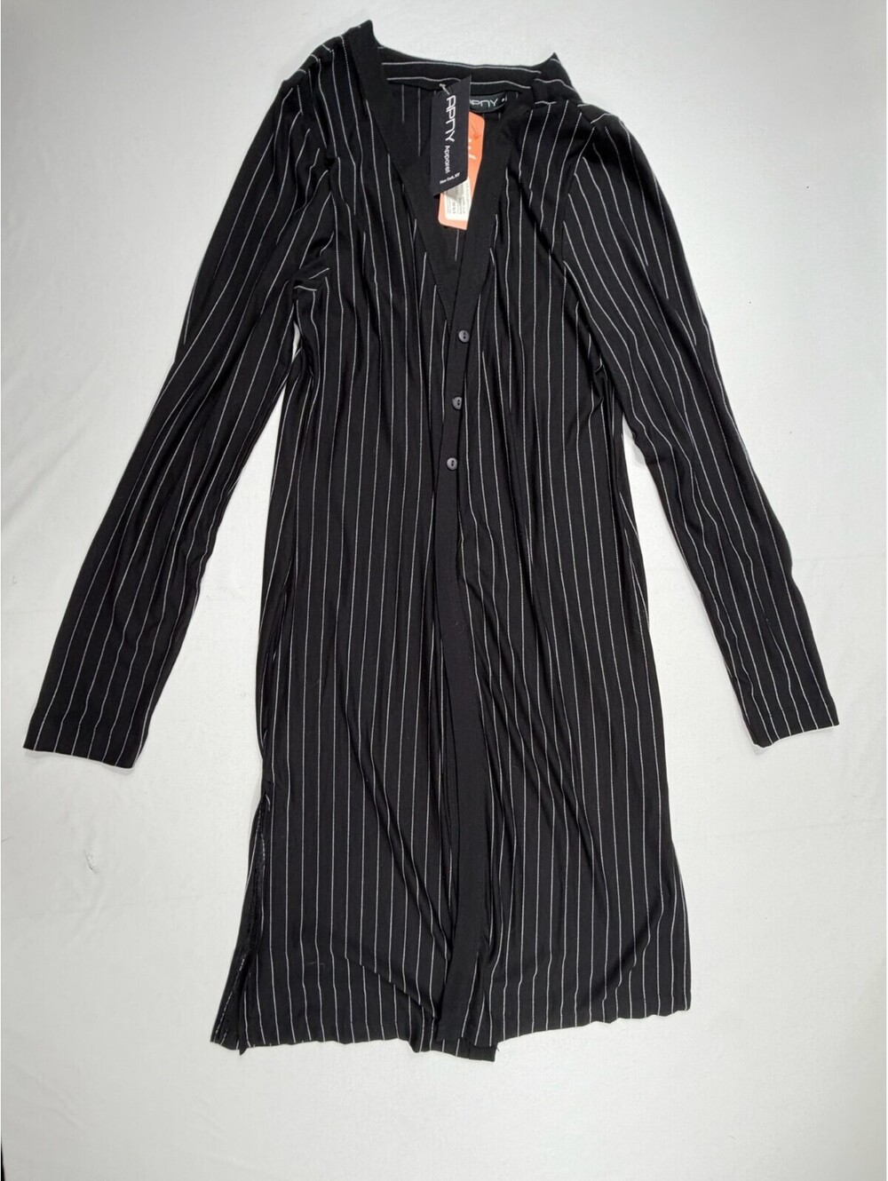 APNY Apparel Black and White Pinstripe Button-Up Trench